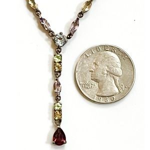 Vintage Garnet Multi Color Topaz Peridot Sterling Silver Necklace